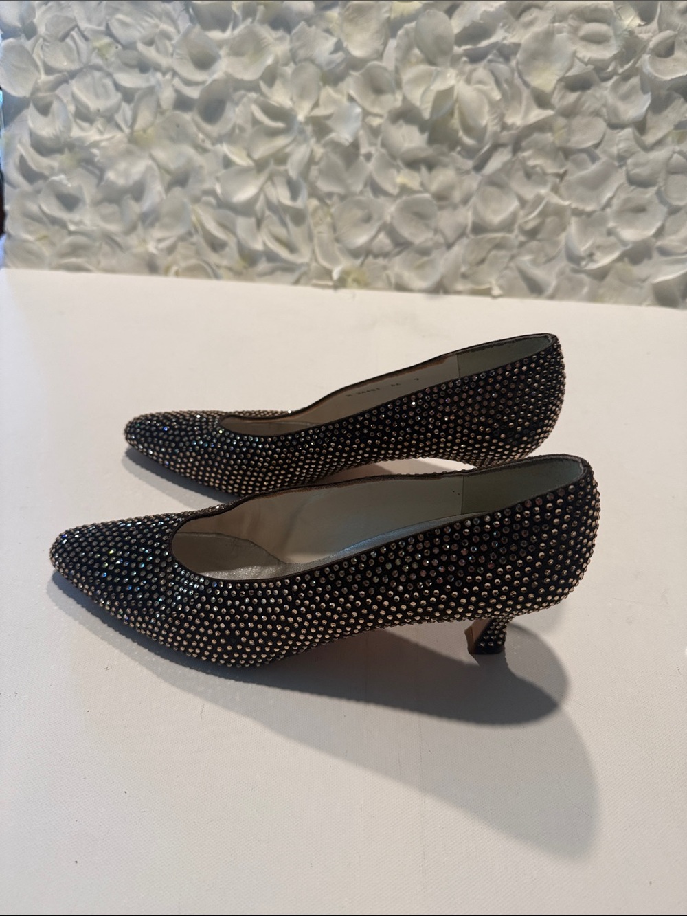Stuart Weitzman Vintage Brown Crystal-Studded Pointed Toe Pumps - Picture 2 of 6